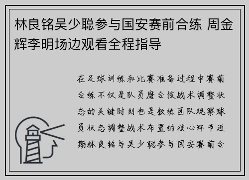 林良铭吴少聪参与国安赛前合练 周金辉李明场边观看全程指导