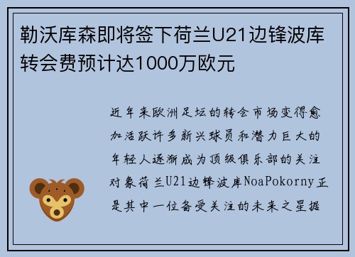 勒沃库森即将签下荷兰U21边锋波库 转会费预计达1000万欧元