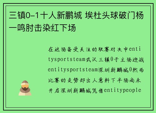 三镇0-1十人新鹏城 埃杜头球破门杨一鸣肘击染红下场 三镇0-1十人新鹏城 埃杜头球破门杨一鸣肘击染红下场